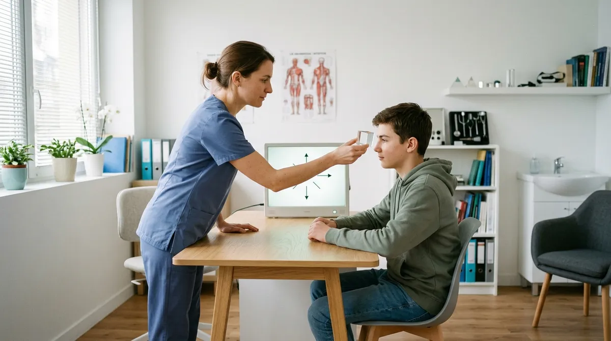 Séance de rééducation visuelle guidée par une orthoptiste